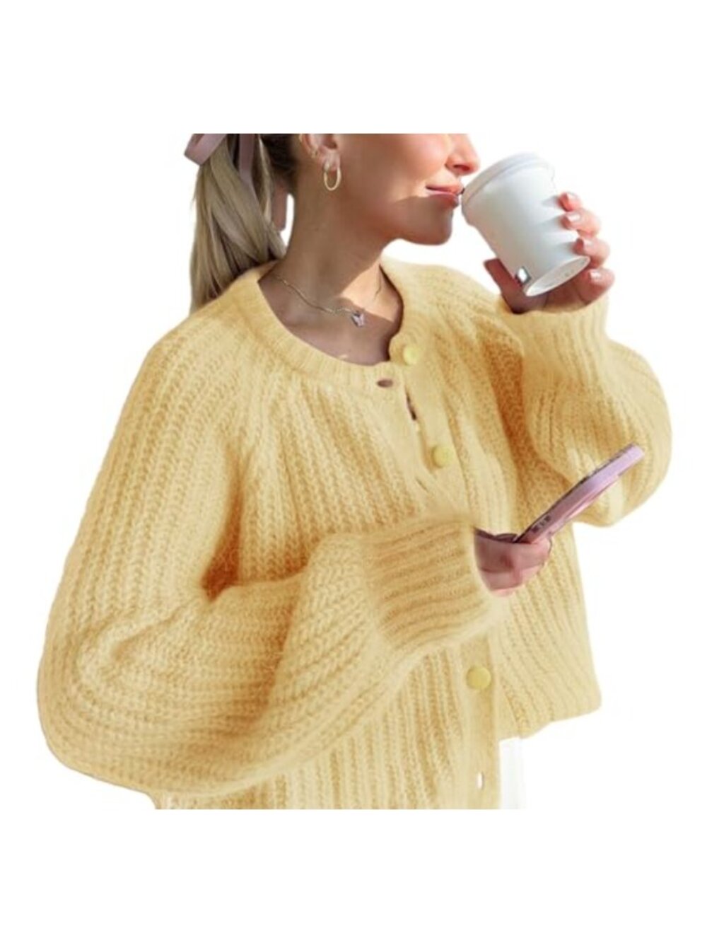 Chunky Knit Open Front Cardigan Long Sleeve Button Down Casual Sweater